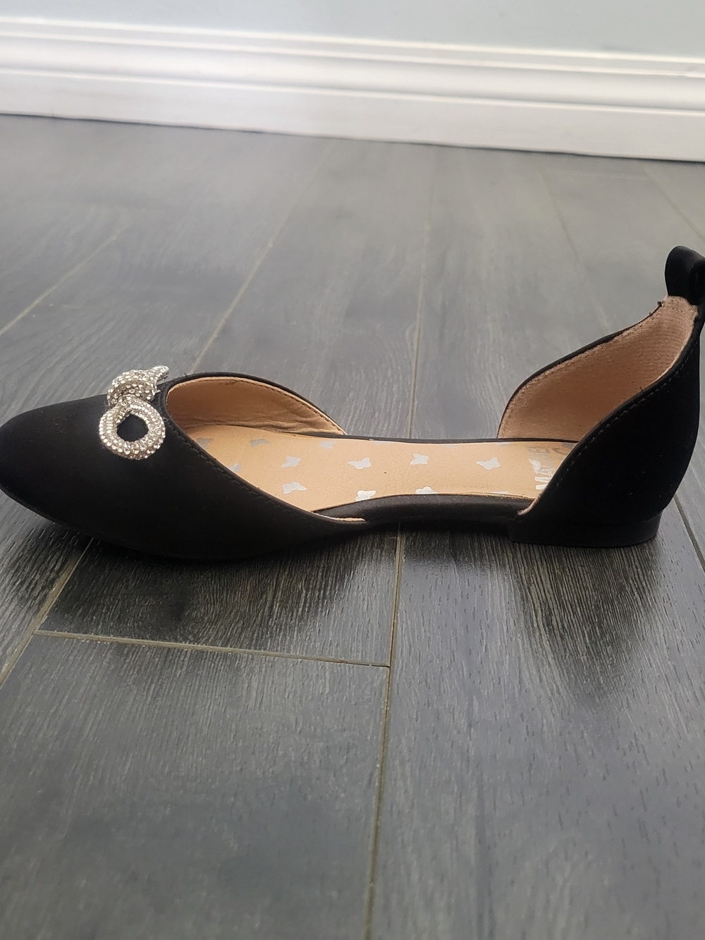 EUC Madden NYC D'Orsay Ballet Flats Sz Girls 13 Black Rhinestone Party Glam - Picture 3 of 10
